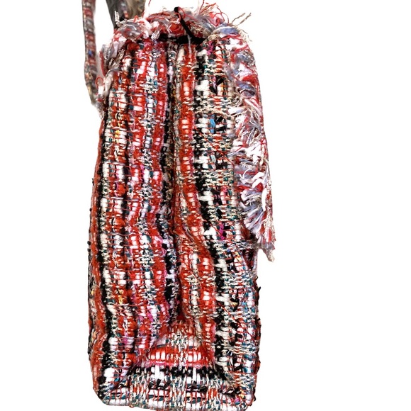 🚫SOLD🚫 Kurt Geiger XL Orange Tweed Fringe Lined Crossbody Shoulder Kensington - Picture 5 of 12